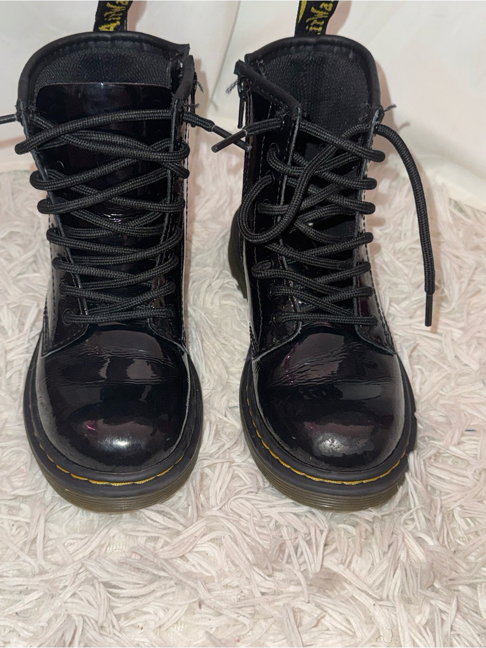Black Patent Lace-Up Combat Boots for Girls